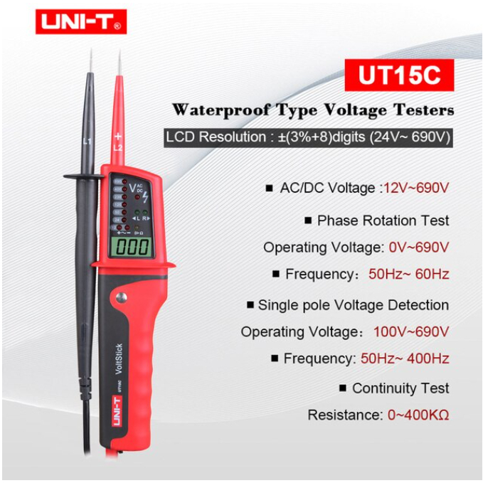 UNIT UT15C Digital Voltmeter 690V AC DC Voltage Detector LCD Display 3