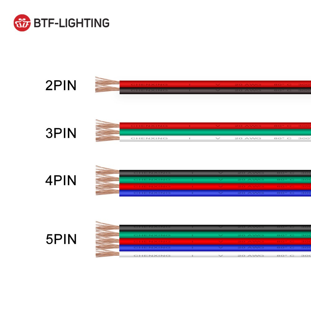 10m 2pin 3pin 4pin 5pin Electric Wires 22AWG 20AWG 18AWG LED Cable ...