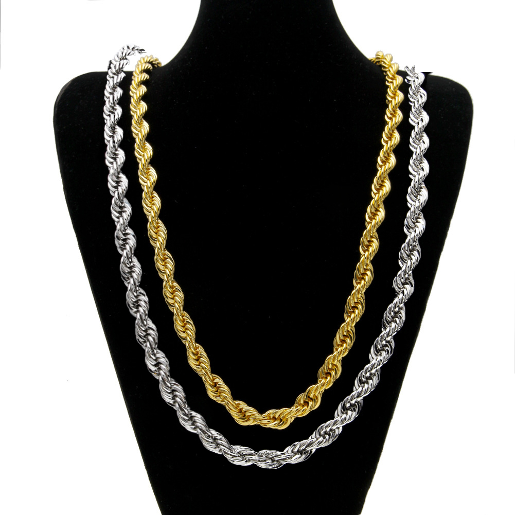 Hip Hop Men s Gold plated Necklace Big Iron 1cm Thick Twist Chain