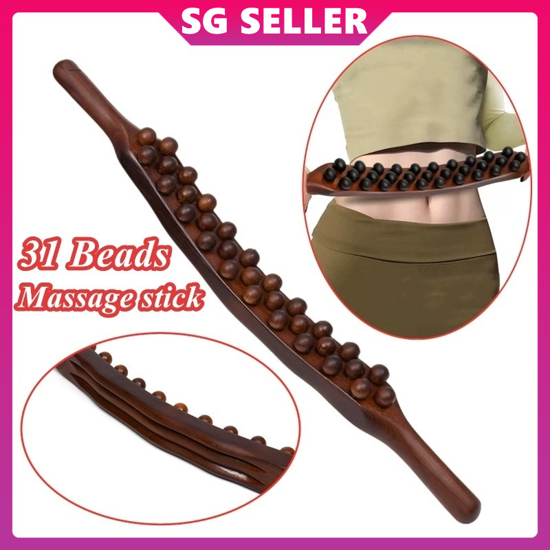 🔥local Stock🔥按摩棒carbonized Wood 31 Beads Massage Stick Wooden Scraping Massager Gua Sha Tools