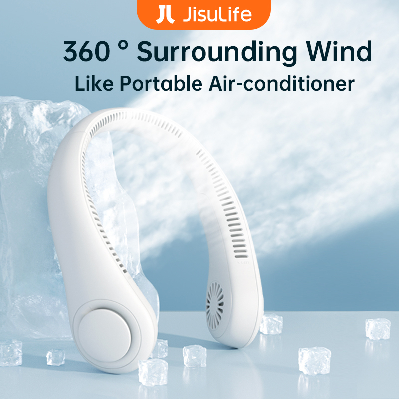 JISULIFE Neck Fan Portable Leafless Cooling 3 Speeds Strong Wind