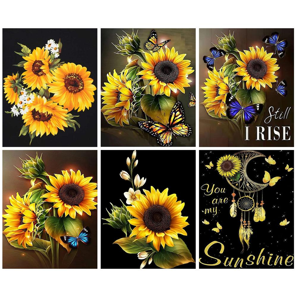 5D DIY Sunflower Diamond Painting Round Diamond Embroidery Craft Canvas  Painting