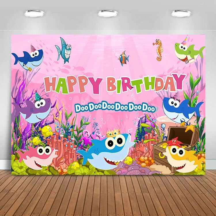 Cartoon Shark Backdrop Pink Shark Baby Birthday Photography Background
