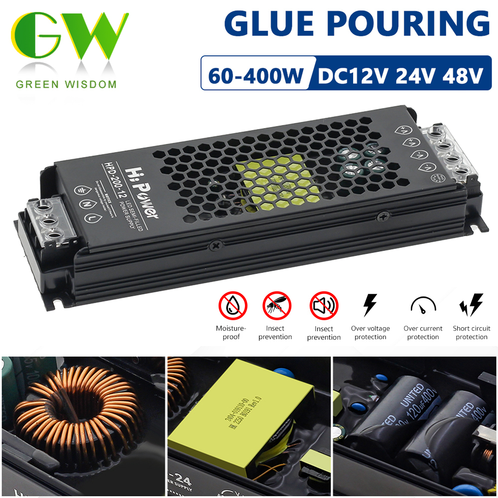 LED Power Supply Glue Pouring DC 12V 24V 48V Lighting Transformers 60W ...