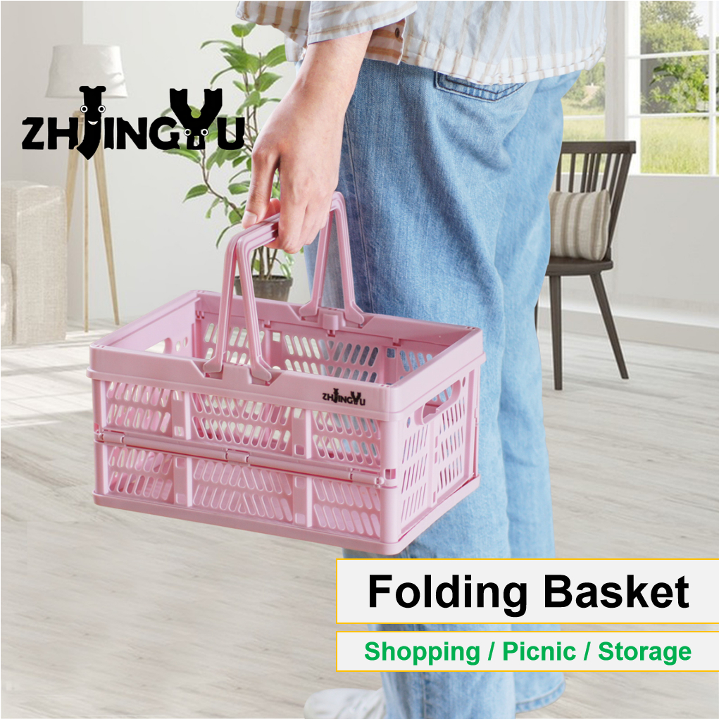 ZHJINGYU Crates for Storage,Plastic Baskets for Organizing,Collapsible Shopping Basket,Foldable Crate with Handles,Collapsible Storage crate,car