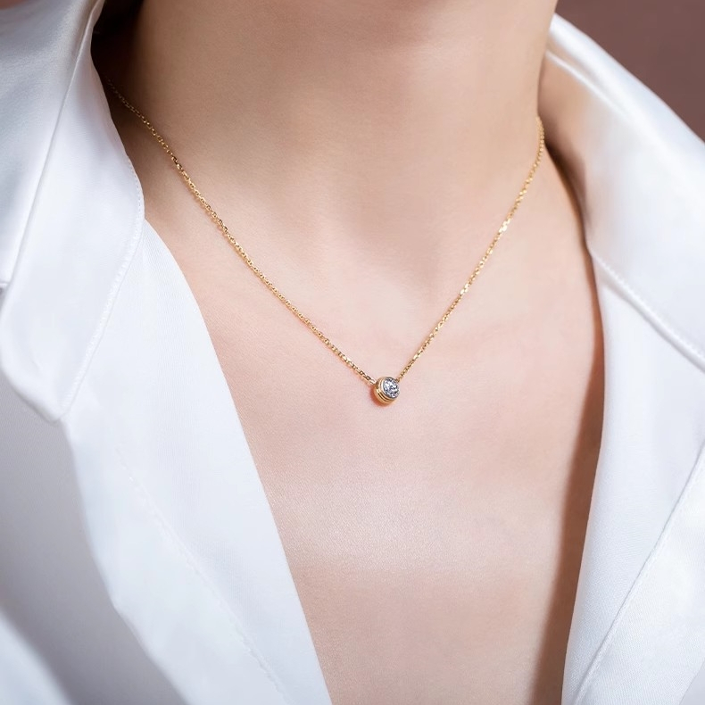 Love2Self X117 Minimalist Single Diamond Gold Necklace Non Tarnish