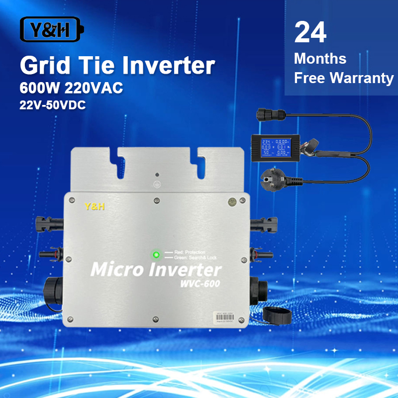 Y&H 600W Solar Grid Tie Micro Inverter Waterproof IP65 MPPT DC28-50V PV  Input AC180-260V Output for 30V 36V Solar Panel