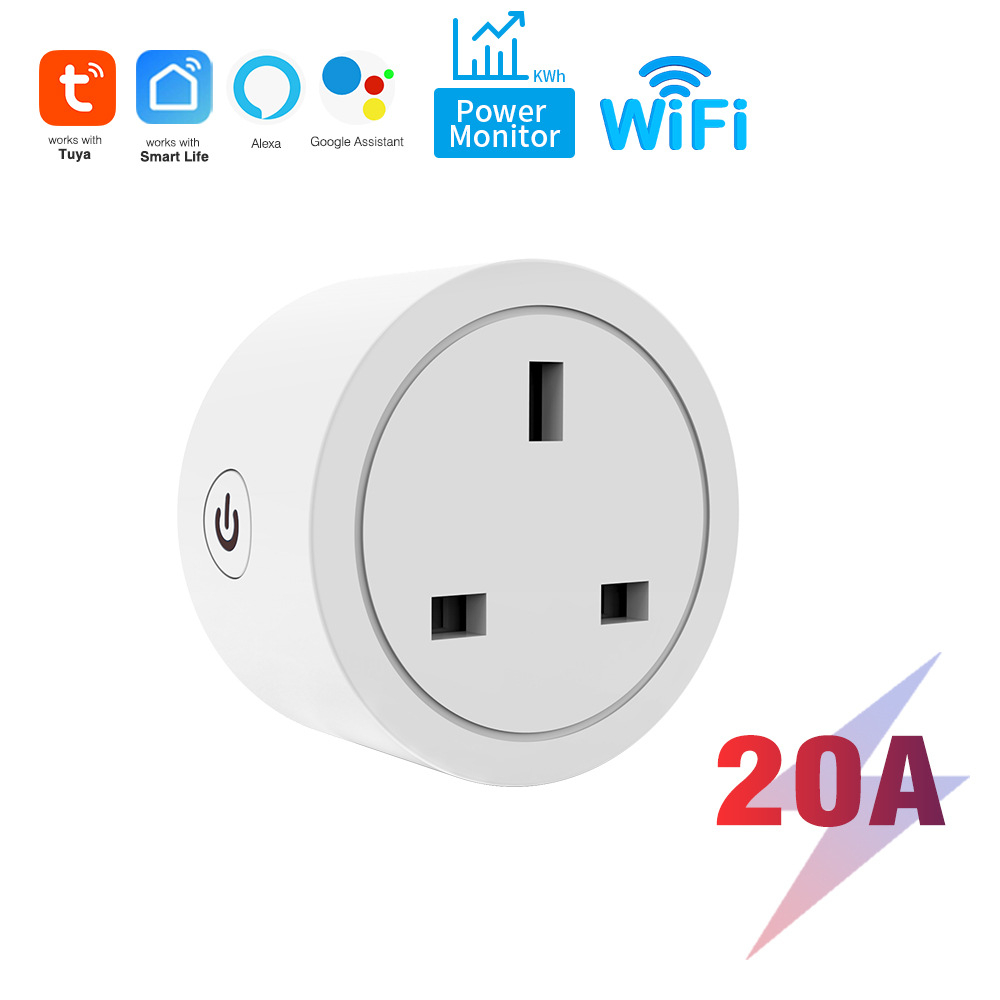 WiFi Smart Socket 20A Smart Plug WiFi Socket Power Monitor Remote Control  Works with Alaxa Google