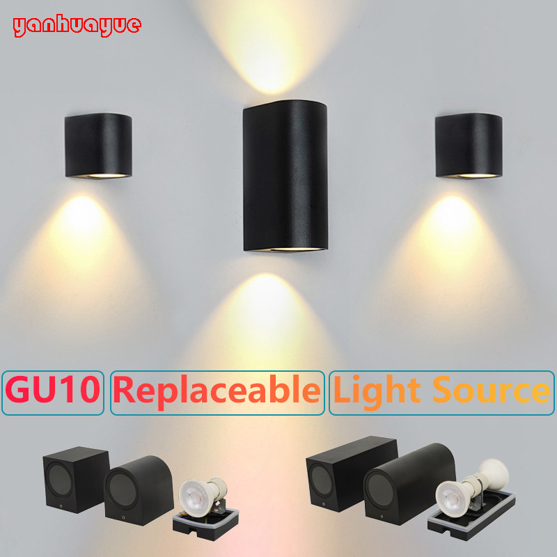 Led Square Outdoor Waterproof Wall Light Gu10 Upper Lower Illuminated ...