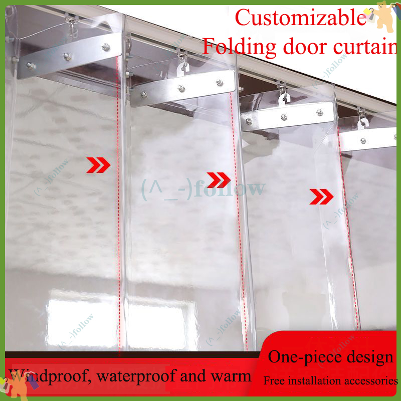 Transparent sliding soft door curtain pushpull folding pvc door