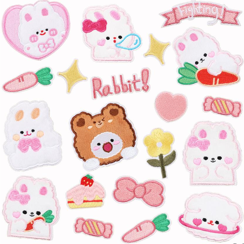 Self-Adhesive Rabbit Series Cartoon Embroidered Cloth Stickers Ripped ...