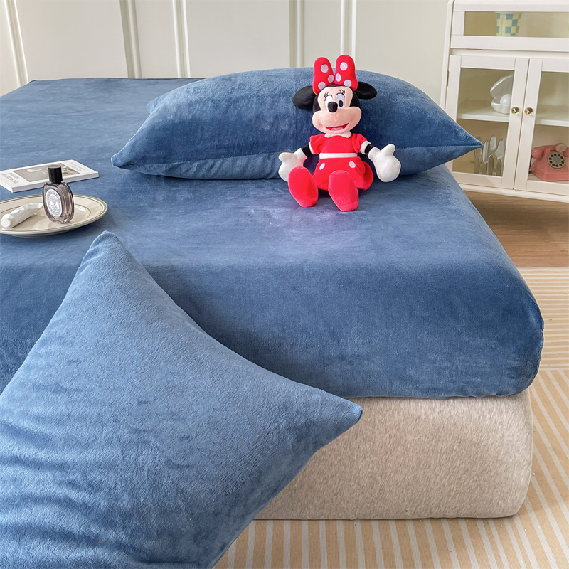 Dansunreve Velvet Bedsheet Plain Fittedsheet Soft Warm Single Queen