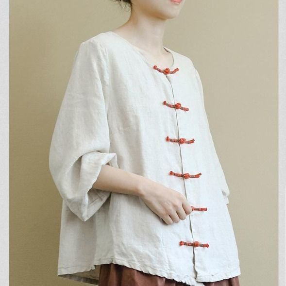 Retro Chinese Style Button Cotton and Linen Shirt Women 2023 Long ...