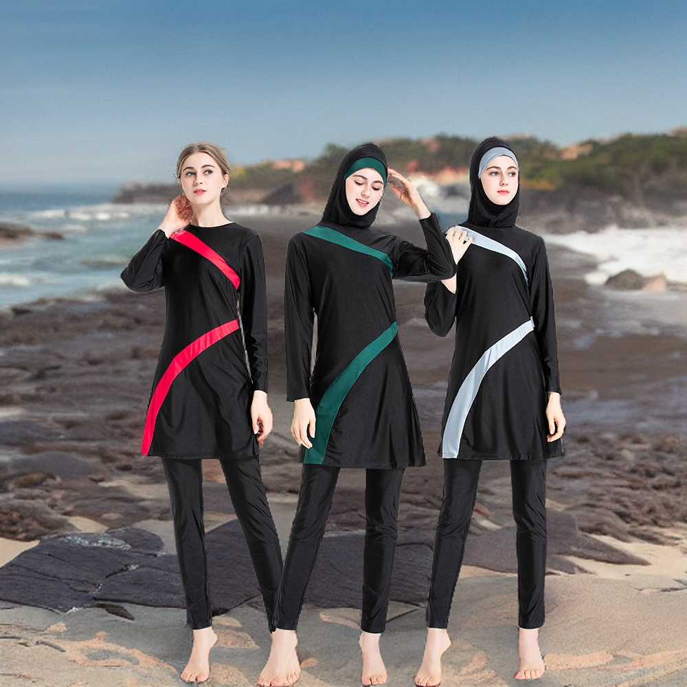 Plus Size Muslimah Swimwear Threepiece set Muslimah Swimsuit Shopee