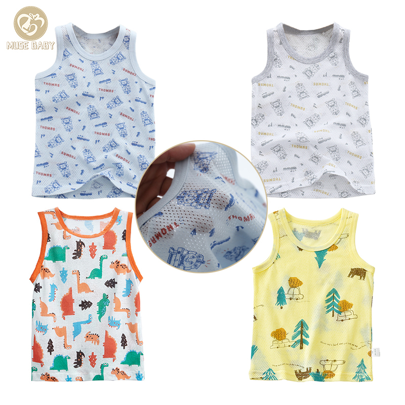 Hot Summer Kids Cotton Eyelet Mesh Singlet Vest Boys Sleeveless Tops Shirts