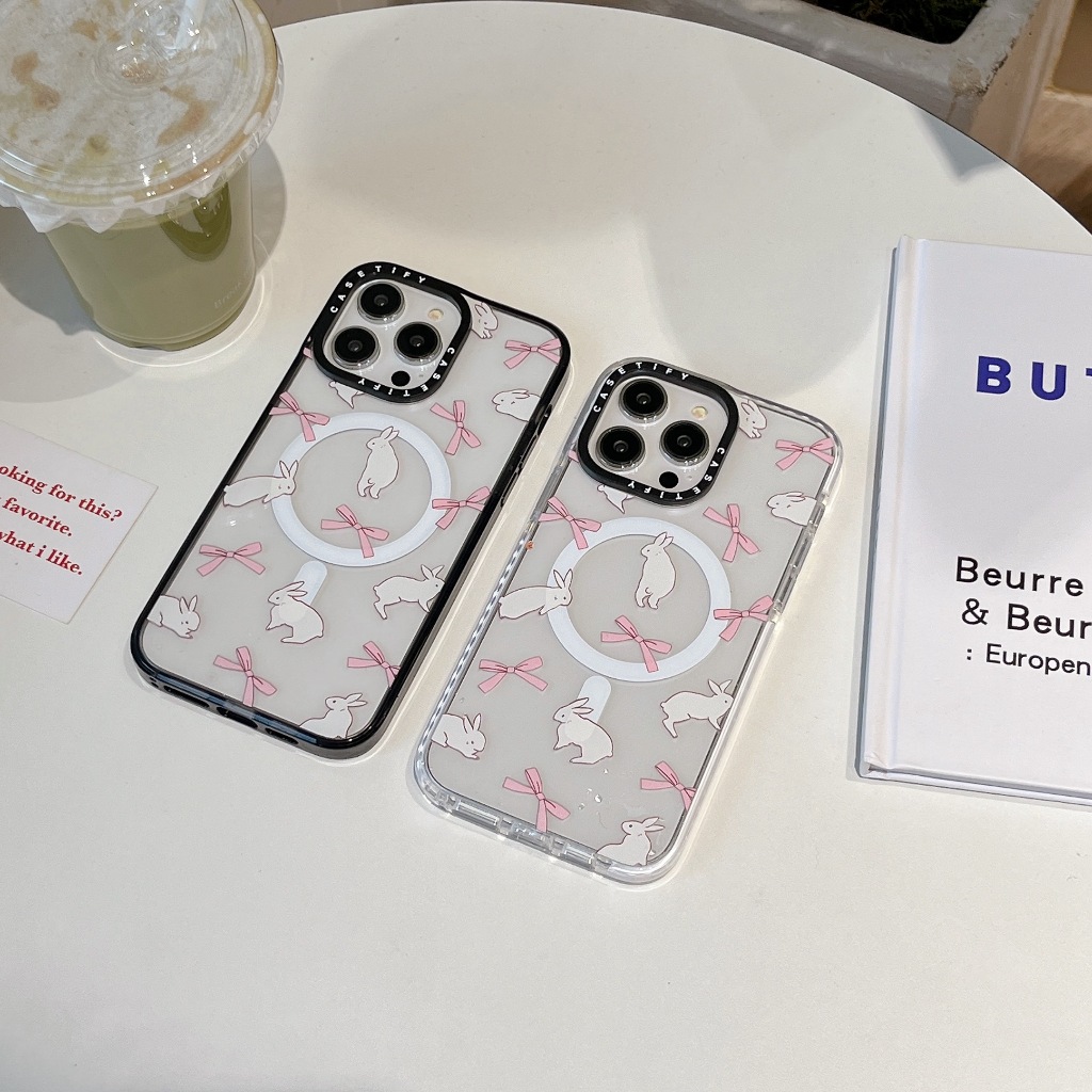 Casetify Magnetic Rabbit Ribbon Mobile Phone Protective Case, Suitable for  Apple 15 14 13 12 11pro promax plus Use