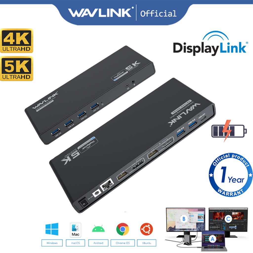 Wavlink USB C Dual 4K Displaylink Docking Station with 65W Charging Multiple Display HDMI