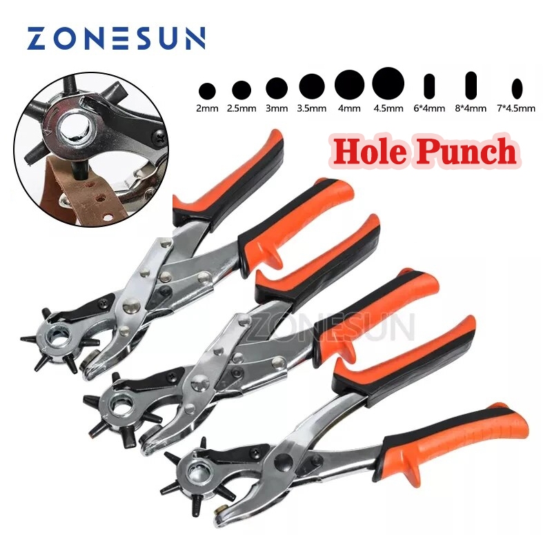 ZONESUN Handheld Fabric Leather Hole Puncher Multiple Size Round and