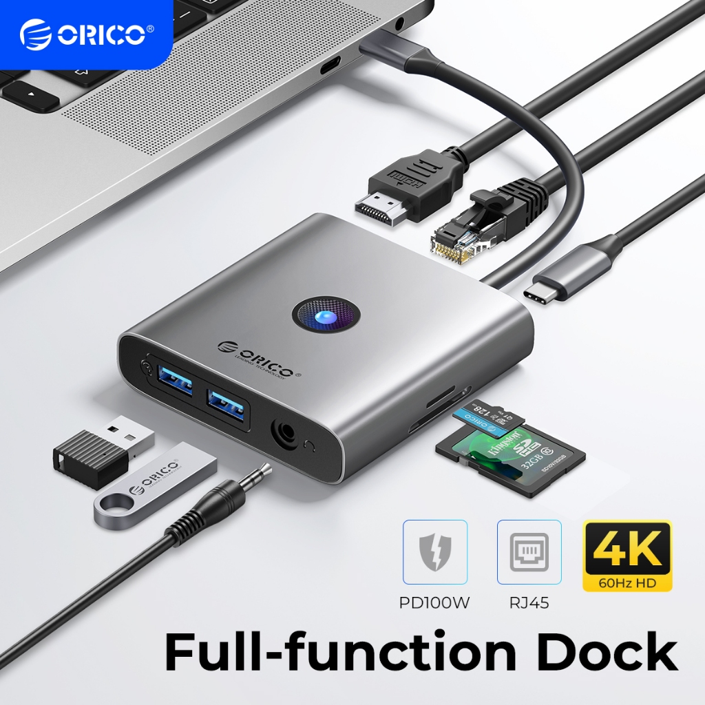 ORICO USB C HUB with External M.2 NVMe SSD Enclosure to 4K30Hz USB 3.1  10Gbps PD100 Charging RJ45 Adapter Type-C Docking Station