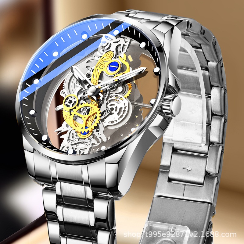 Men s Watch Double sided Transparent Skeleton Mechanical Fully Automatic Tourbillon Movement Shopee Singapore