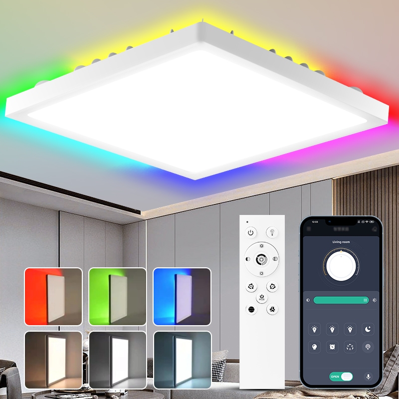 New Square Ceiling Light 28W RGB Backlight Dimmable LED RGB with Remote ...