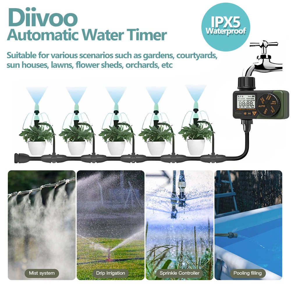 Diivoo Water Timer fit 2 RIng Size Hose Stopcock Plant self Watering ...