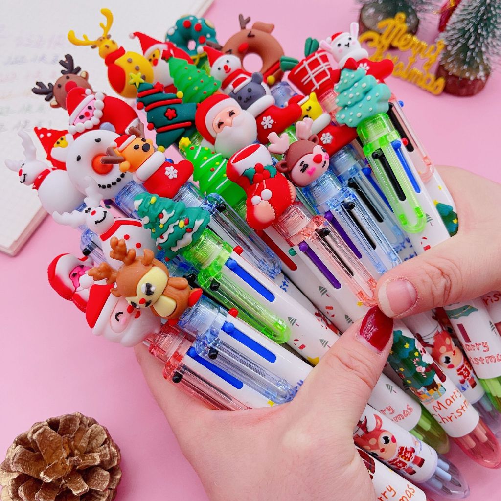 Six Color Christmas Ballpoint Pen Cute Cartoon Santa Claus/Elk Sign Pen ...