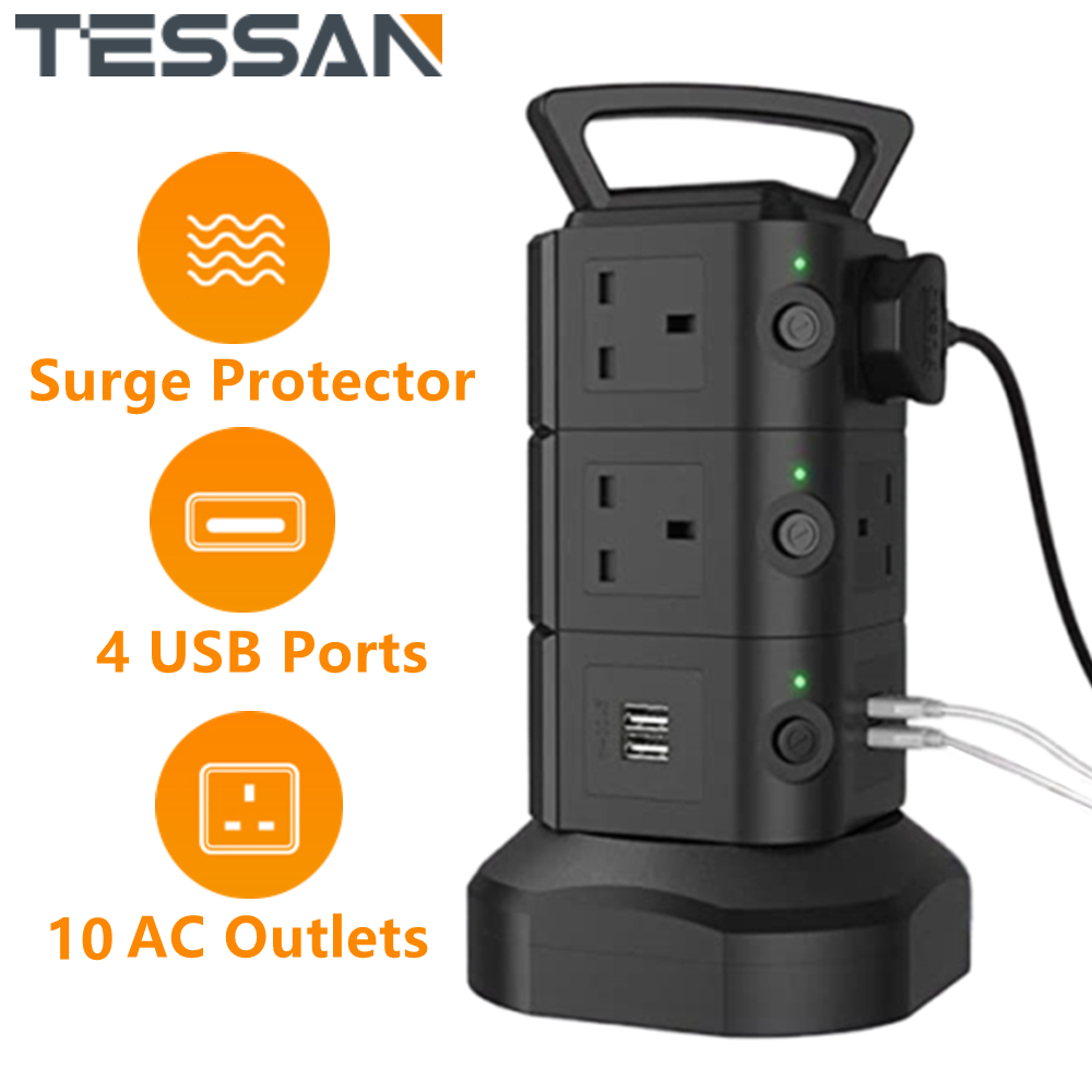 10 Way Power Strip 1.8M Extension Cord with USB, Multi Plug Extension