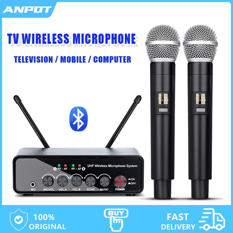 UHF Dual TV Wireless Microphone Bluetooth With Fiber Reverberation
