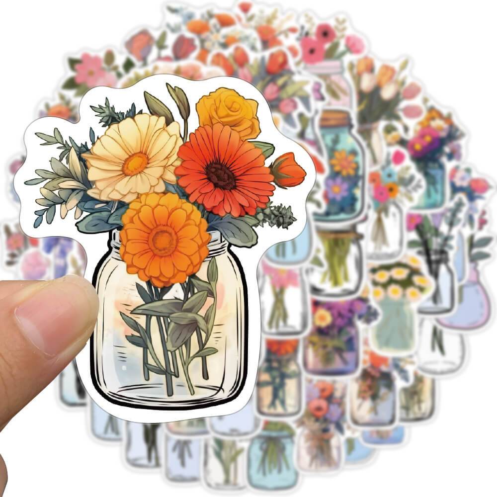 [Large Sticker]50PCS Vase flowers Stickers for Skateboard Fridge ...