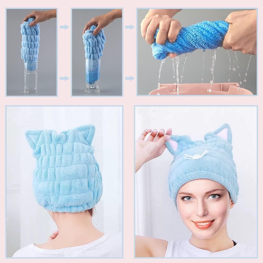 Dry Hair Hat Microfibre Rapid Drying Hair Towel Hat with Cute Cat Ears Super Absorbent Coral Fleece Hair Towel for Women Girl Shopee Singapore