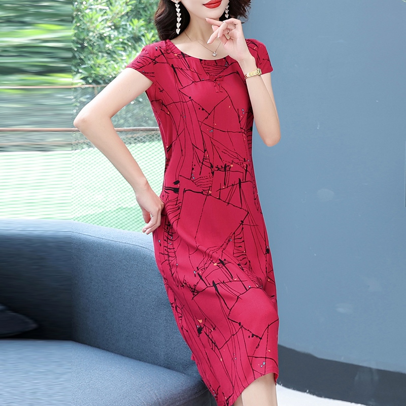 XL-6XL Summer Vintage Plus Size Dress Women Clothes O-Neck Short Sleeve  Women Dress Summer Elegant Casual Print Midi Dresses