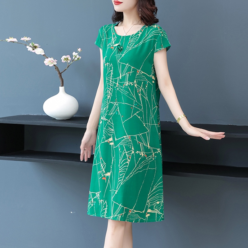 XL-6XL Summer Vintage Plus Size Dress Women Clothes O-Neck Short Sleeve  Women Dress Summer Elegant Casual Print Midi Dresses