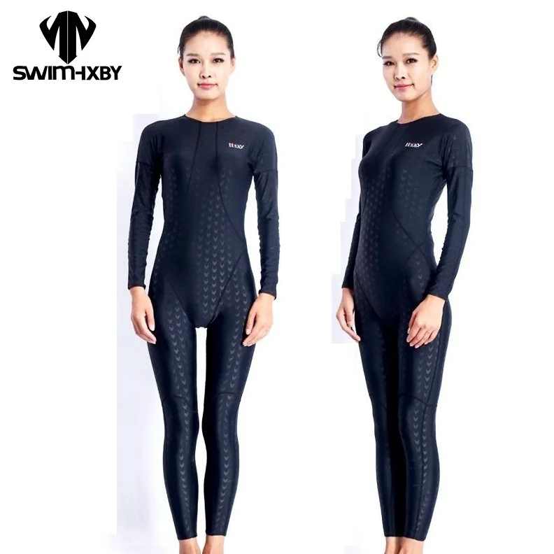 HXBY classic Sharkskin waterproof womens spandex bodysuit swimming wetsuits diving suit black