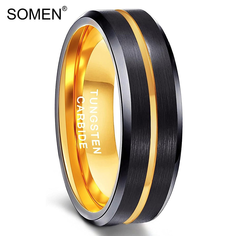 SOMEN Tungsten Ring Wedding Band 6mm Rose Gold Black Centre Groove Comfort Fit for Man Size 5.5 14 Shopee Singapore