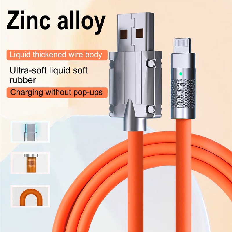 Zinc Alloy Data Cable 120w 6a Super Fast Charging Cable Type C Liquid Silicone Quick Charge 4237