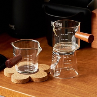 1pc Glass Coffee Measuring Cup, Espresso Shot Glass With Wood