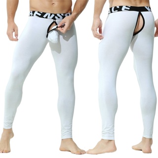 Mens Sexy Open Front Mens Long Underwear Bottoms Backless Long