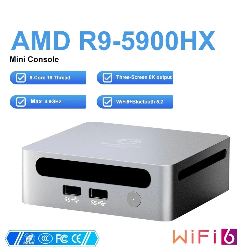 GenMachine Mini PC Ryzen 9 5900HX Windows 11 DDR4 Max 64GB Up to 4.6GHz
