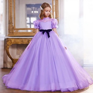 MQATZ Formal Long Purple Bridesmaid Dress Girls Children Costume