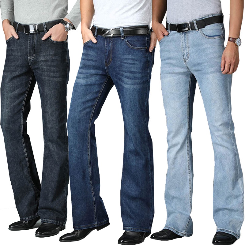 Men's Flared Jeans Boot Cut Leg Flared Male Designer Classic Denim ...