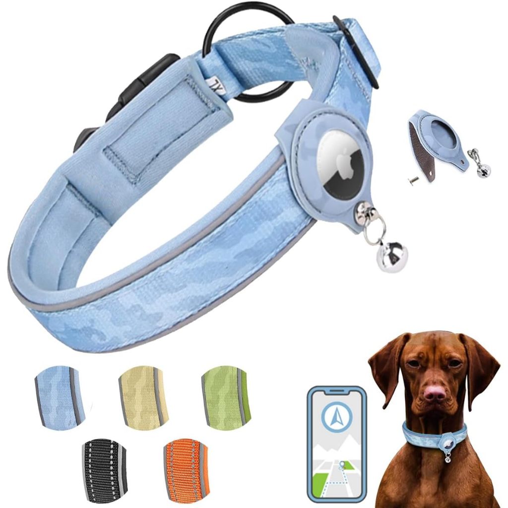 Reflective AirTag Dog Collar, Heavy Duty Padded Puppy Collar with