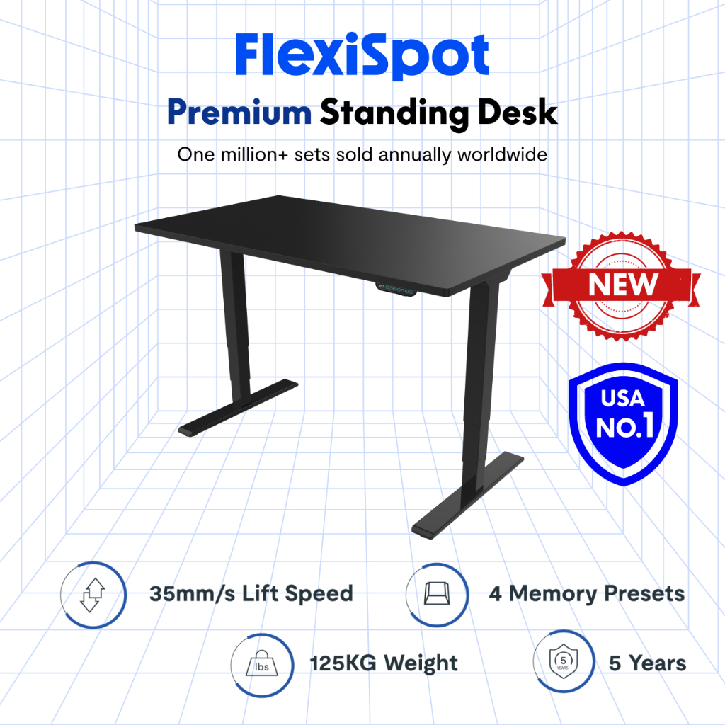 FlexiSpot Premium Standing Desk (E5) ,Black&Black,Electric Height