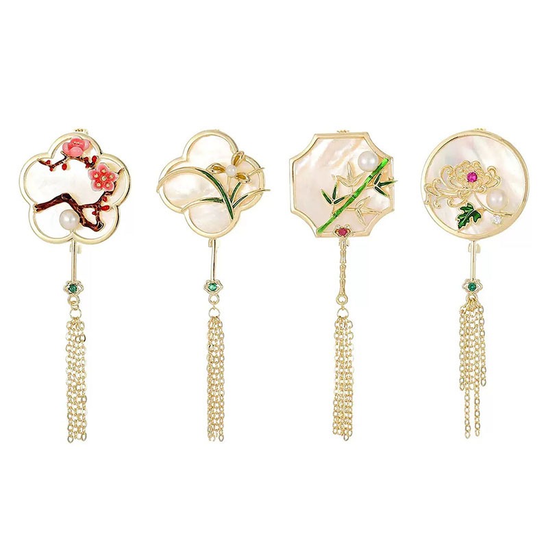 High-end Retro Pearl Flower Tassels Brooch Temperament Plum flower ...