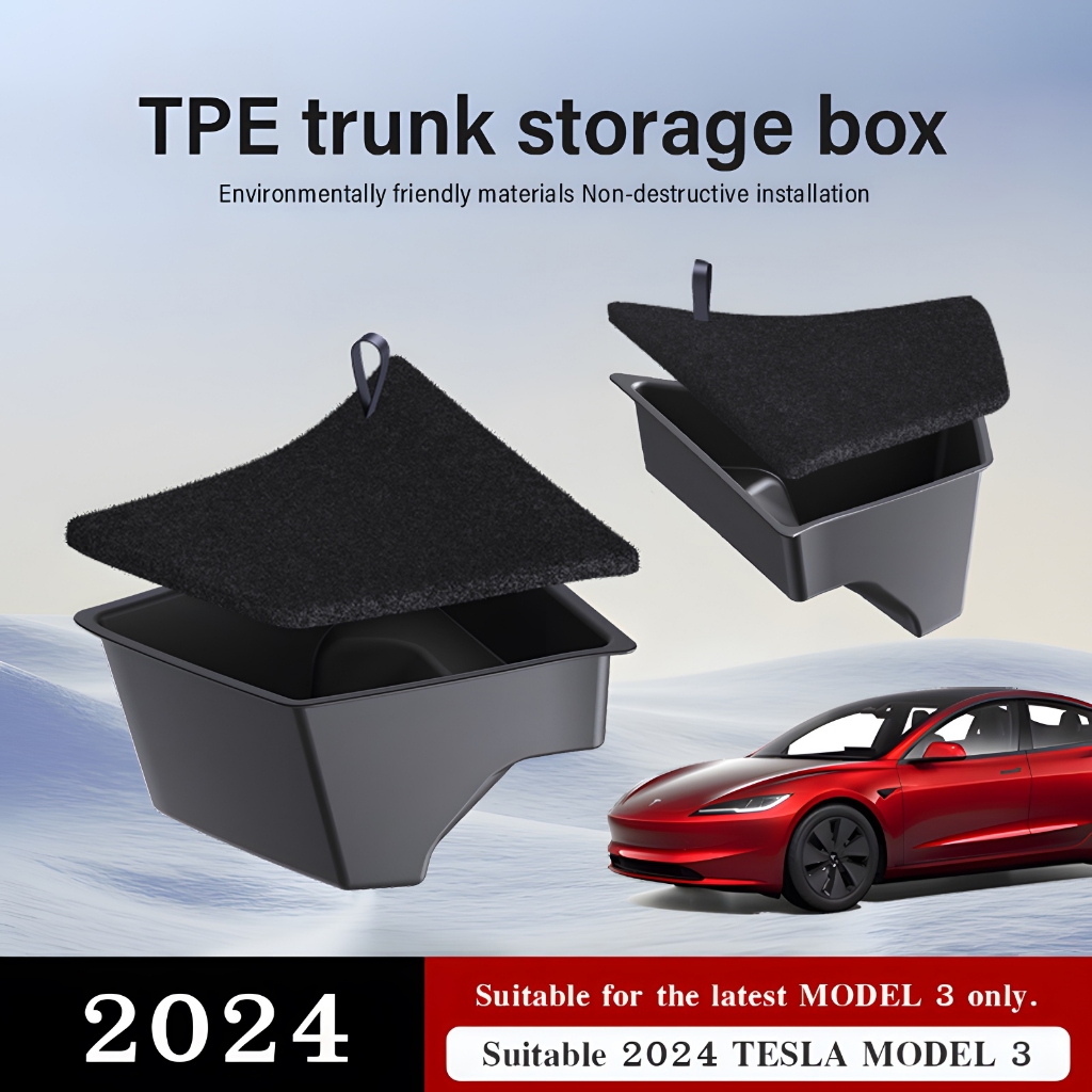 2024 New Tesla Model 3 Highland Refreshed Version TPE Rear Trunk Storage  Bin Side Box Organizer with Flocked Lid Interior 2pcs - AliExpress