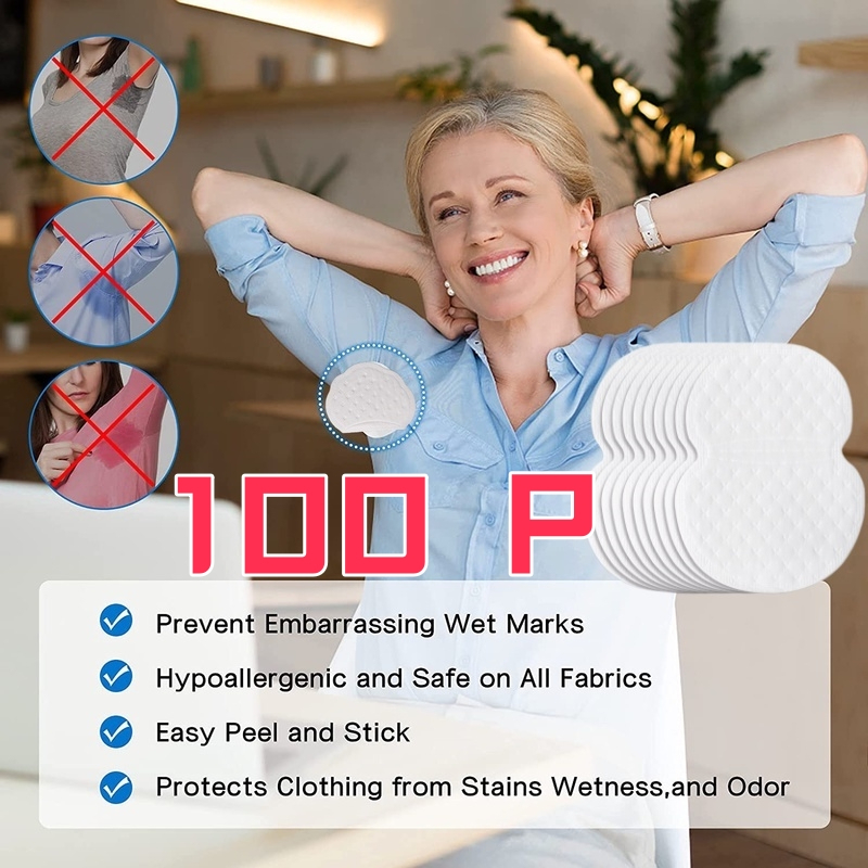 100Pcs Underarm Sweat Pads Antiperspirant Underarm Dress Sticker Pads