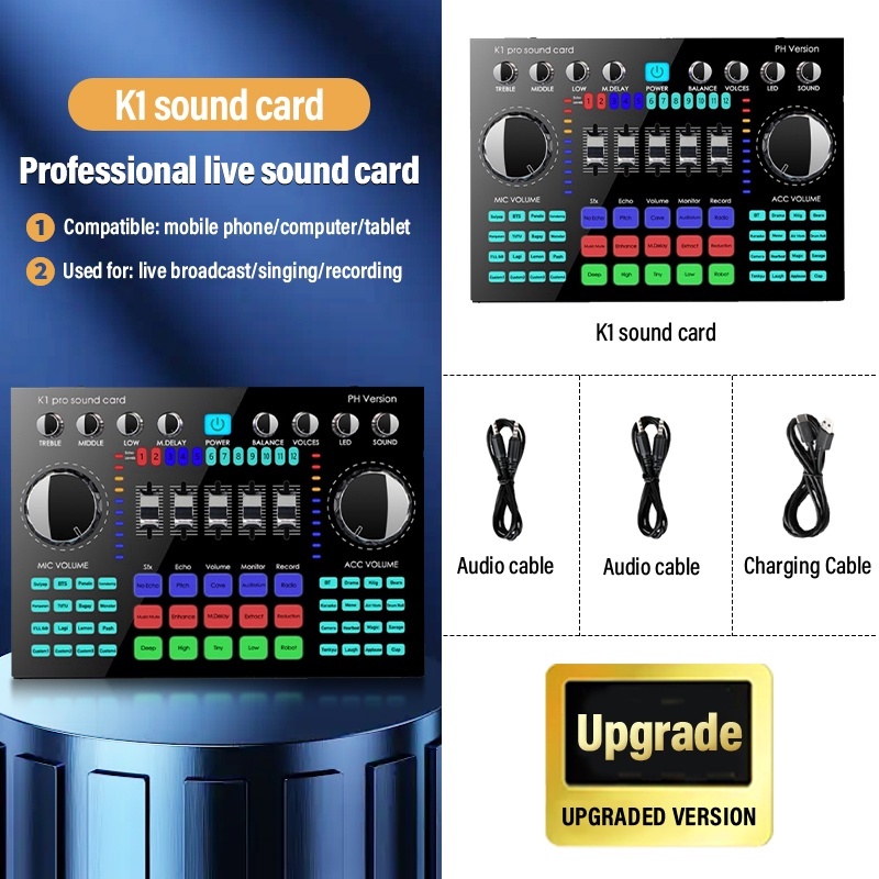 SG Stock K1 Live Sound Card HIFI Mixer With Microphone Set Support 48V