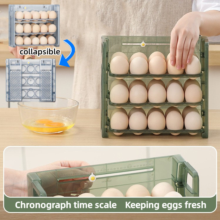 【SG READY STOCK】Collapsible 3 Layers Egg Storage Box Rack Flip Egg Box ...