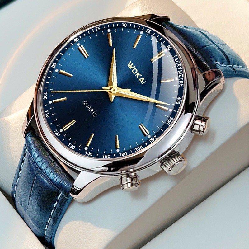 (In stock) New Wakai Watch Men's Blue Watch Casual Sports Leather Strap Quartz Watch Men's