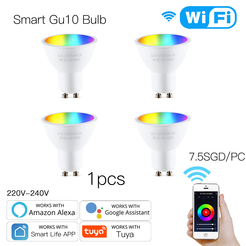fourpack ！GU10 WiFi Smart LED Bulbs RGBW C+W White 5W Dimmable Lamps
